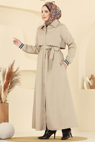 moda selvim Manşeti Ribanalı Bondit Trençkot 2732SL432 Taş - Thumbnail