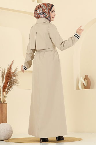 moda selvim Manşeti Ribanalı Bondit Trençkot 2732SL432 Taş - Thumbnail