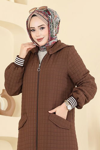 moda selvim Manşeti Ribanalı Kapitone Ferace 199TRT545 Kahve - Thumbnail