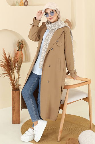 moda selvim Manşeti Toka Detaylı Trençkot 2515MSA980 Camel - Thumbnail