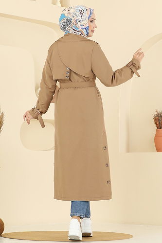 moda selvim Manşeti Toka Detaylı Trençkot 2515MSA980 Camel - Thumbnail