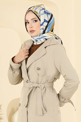 moda selvim Manşeti Toka Detaylı Trençkot 2515MSA980 Taş - Thumbnail