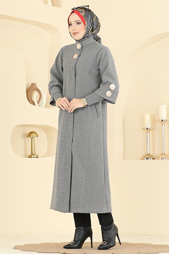 moda selvim Manşeti Triko Detaylı Kaban 6255BSK463 Antrasit - Thumbnail