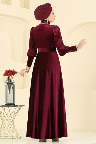 moda selvim Manşeti Uzun Abiye Elbise 2586MEY846 Bordo - Thumbnail