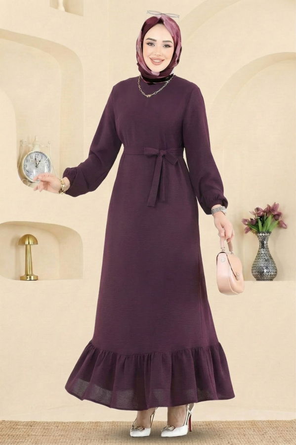 Modaselvim Elbise Manşetli Lastikli Aerobin Elbise 5003MDA386 Açık Mürdüm