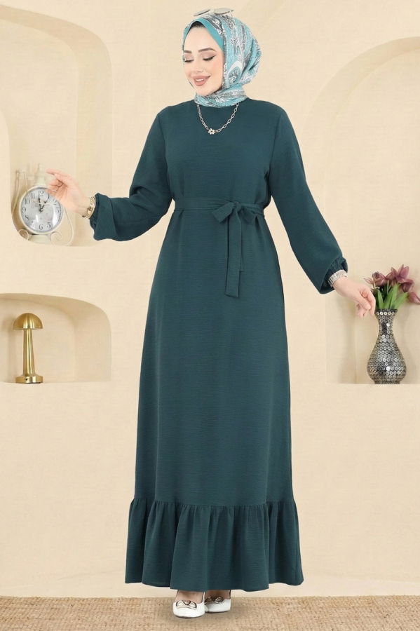 Modaselvim Elbise Manşetli Lastikli Aerobin Elbise 5003MDA386 Petrol