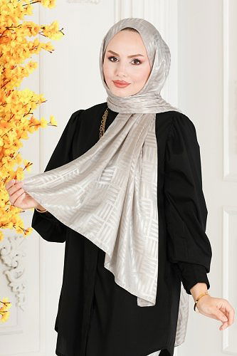 moda selvim Match Pattern Jacquard Shawl 304MSC814 Stone - Thumbnail