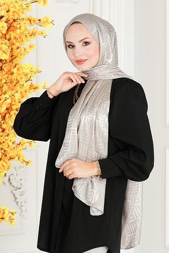 moda selvim شال جاكار بنقشة مطابقة حجر 304MSC814 - Thumbnail