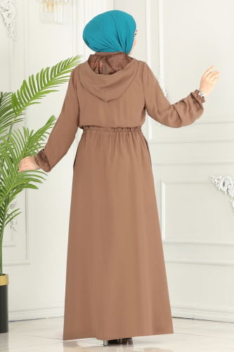 moda selvim Abaya 25224PD194 Tan - Thumbnail