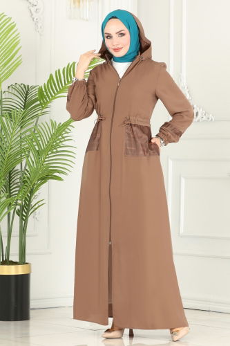 moda selvim Abaya 25224PD194 Tan - Thumbnail