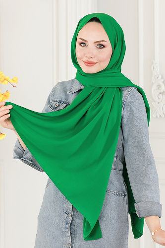 moda selvim Medine İpeği Şal Serisi 500MDL873 Benetton Yeşili - Thumbnail