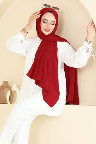 moda selvim Medine İpeği Şal Serisi 504MDLK1153 Kırmızı - Thumbnail