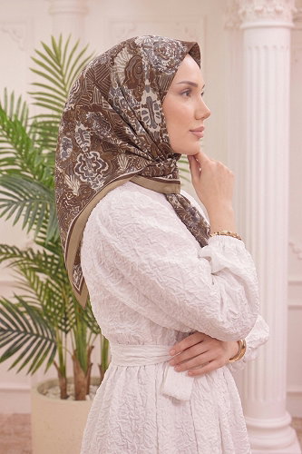 moda selvim Mercan Desen Soft Eşarp 518ERBK1201 Bej - Thumbnail