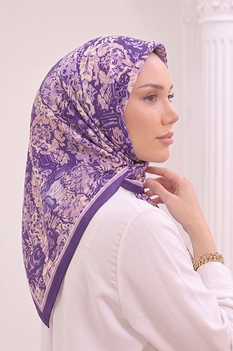 moda selvim Mercan Desen Soft Eşarp 518ERBK1201 Lila - Thumbnail
