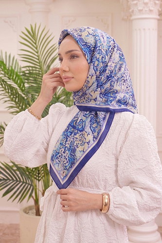 moda selvim Mercan Desen Soft Eşarp 518ERBK1201 Mavi - Thumbnail