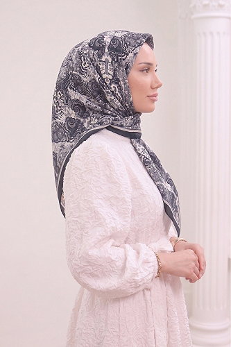 moda selvim Mercan Desen Soft Eşarp 518ERBK1201 Siyah - Thumbnail