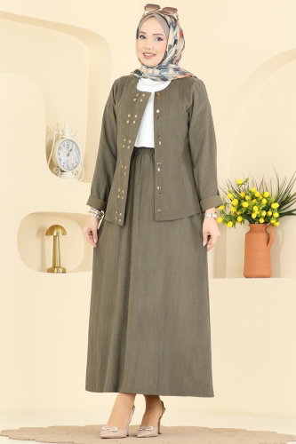 A.L. - Metal Çıtçıt Detaylı Takım 5355AL357 Haki