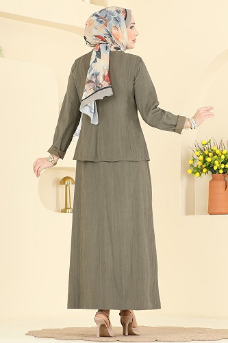 moda selvim Metal Çıtçıt Detaylı Takım 5355AL357 Haki - Thumbnail