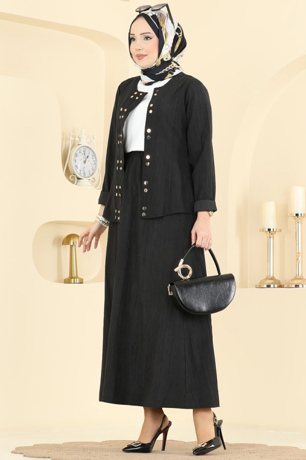 Modaselvim Kombin Metal Çıtçıt Detaylı Takım 5355AL357 Siyah