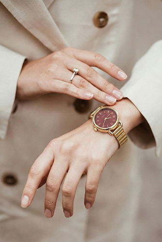 moda selvim Metal Kasa Kadın Kol Saati 8844CLSK1184 Gold&Bordo - Thumbnail