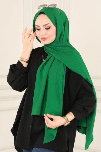 moda selvim Mini Zikzak Desenli Fresh Şal 226IPK758 Benetton Yeşili - Thumbnail