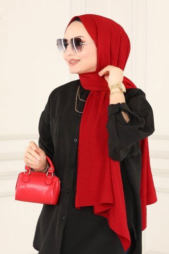 moda selvim Mini Zikzak Desenli Fresh Şal 226IPK758 Kırmızı - Thumbnail