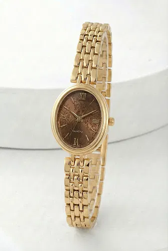 moda selvim Minimal Zarif Günlük Saat 8830CLSK1184 Gold&Kahve - Thumbnail