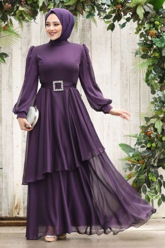 moda selvim Mira Janjan Abiye 5396AB368 Mor - Thumbnail