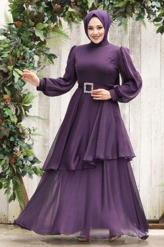 moda selvim Mira Janjan Abiye 5396AB368 Mor - Thumbnail