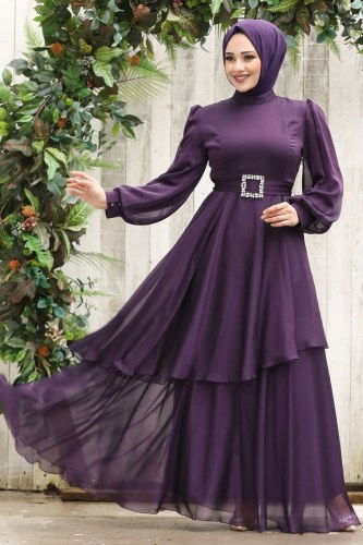 moda selvim Mira Janjan Abiye 5396AB368 Mor - Thumbnail