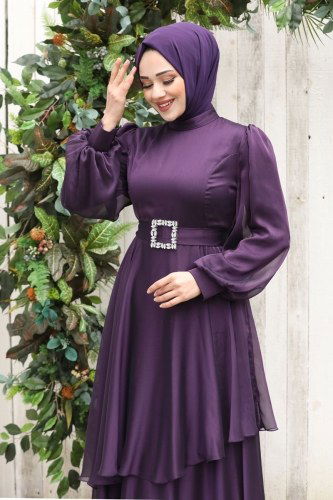 moda selvim Mira Janjan Abiye 5396AB368 Mor - Thumbnail