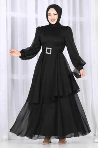moda selvim Mira Janjan Abiye 5396AB368 Siyah - Thumbnail