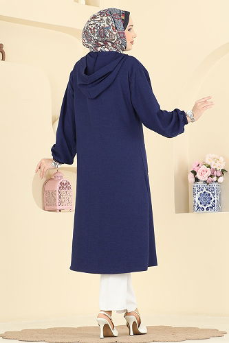 moda selvim Modern Düğmeli Uzun Kap 3082KTR750 Laci - Thumbnail