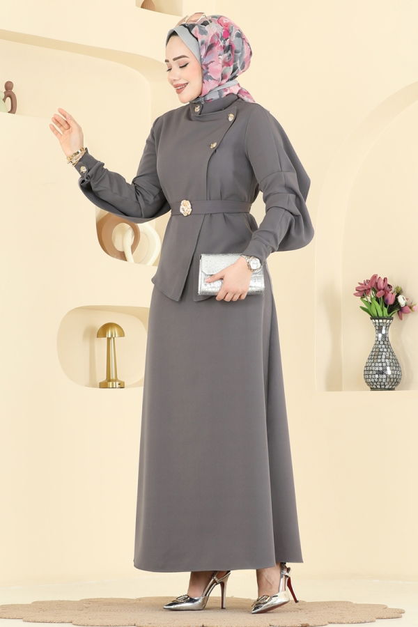 Modaselvim Elbise Modern Zarif Tasarım Elbise 2841SLK540 Antrasit