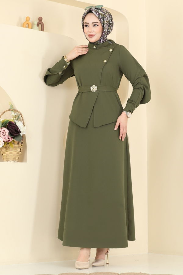 Modaselvim Elbise Modern Zarif Tasarım Elbise 2841SLK540 Haki