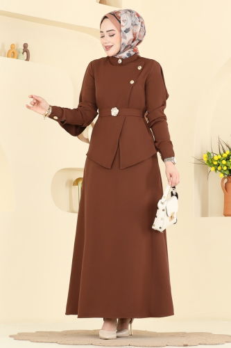 S.L.K. - Modern Zarif Tasarım Elbise 2841SLK540 Taba