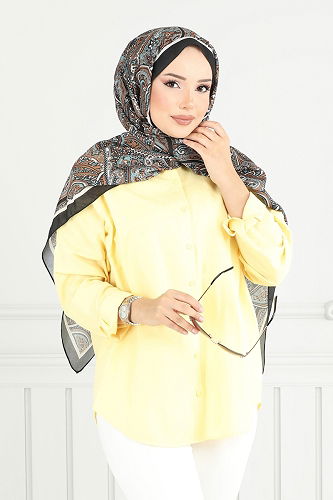 moda selvim Monogram Desen Soft Şal Serisi 708ART1138 Siyah - Thumbnail