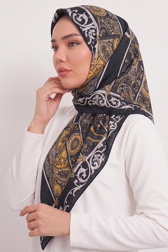 moda selvim Motif Desen Eşarp Serisi 188AFV475 Antrasit - Thumbnail