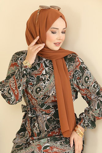 moda selvim Motif Desen Viskon Elbise 030MR1078 Haki - Thumbnail