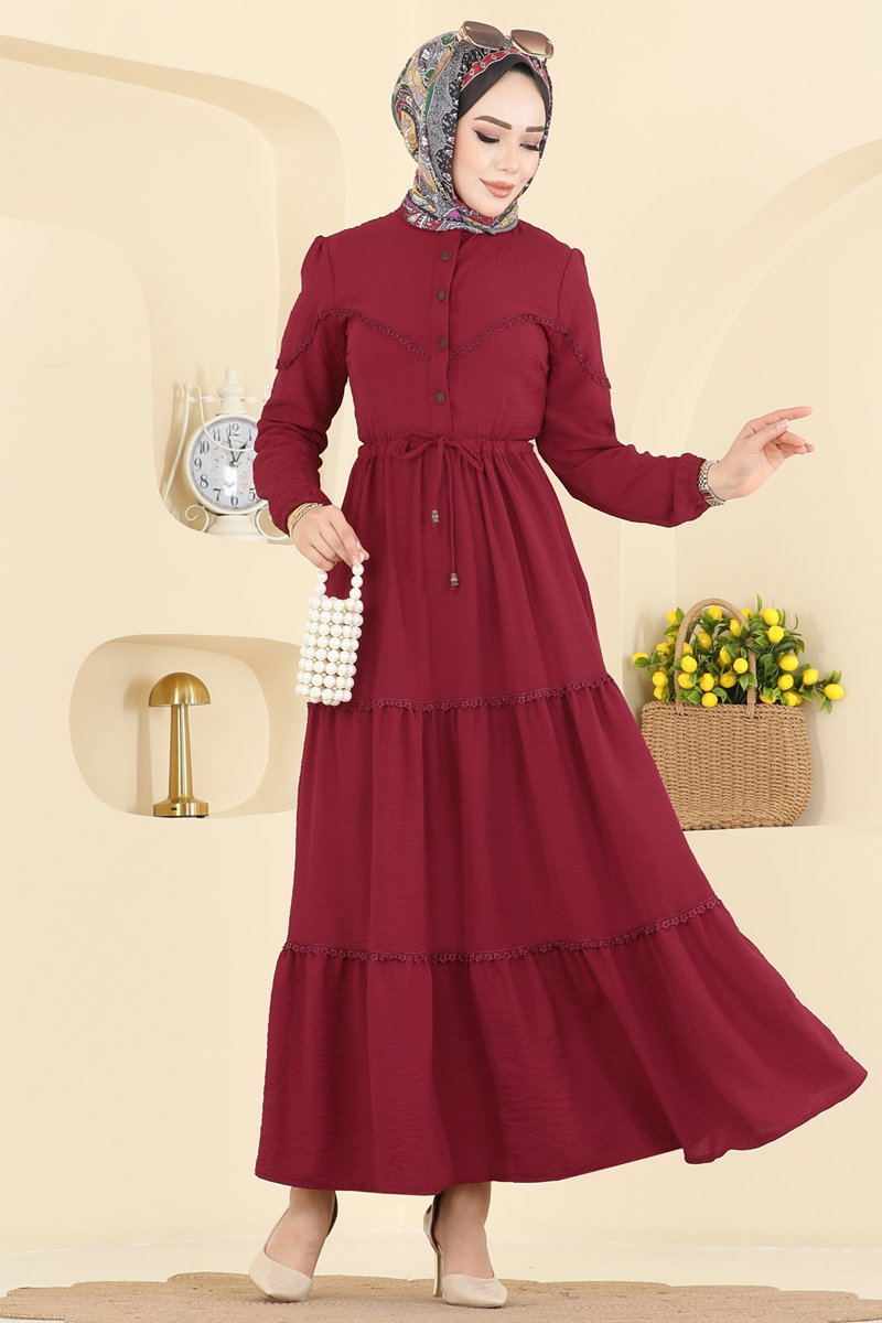 Motif Detaylı Aerobin Elbise 6601ORG1169 Açık Bordo