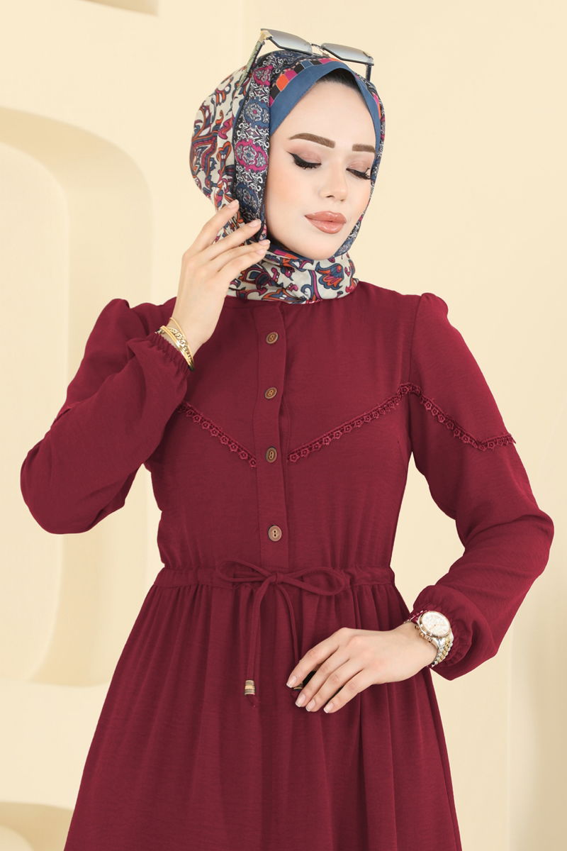 Motif Detaylı Aerobin Elbise 6601ORG1169 Bordo