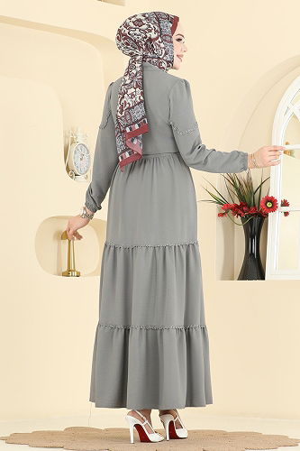 moda selvim Motif Detaylı Aerobin Elbise 6601ORG1169 Gri - Thumbnail