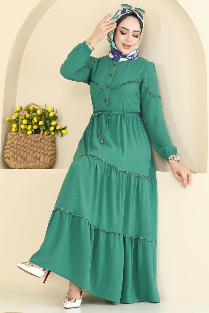 Motif Detaylı Aerobin Elbise 6601ORG1169 Küf Yeşili