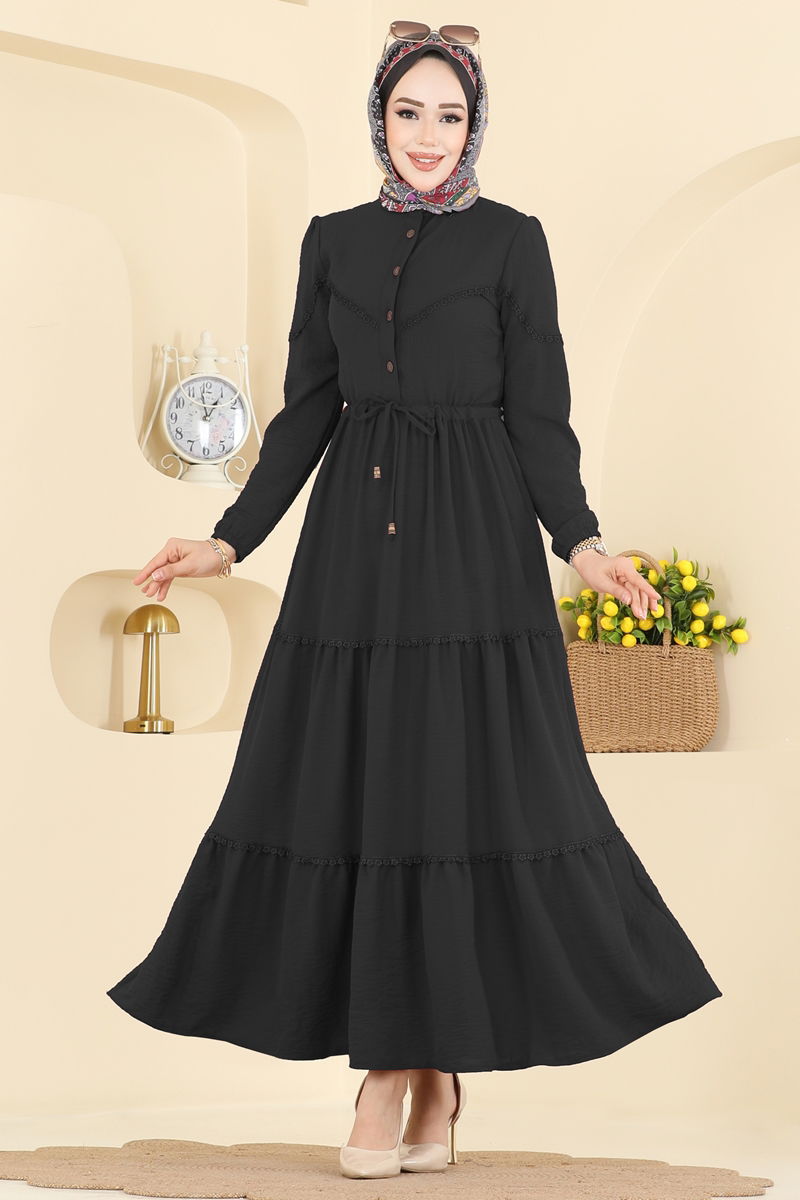 Motif Detaylı Aerobin Elbise 6601ORG1169 Siyah