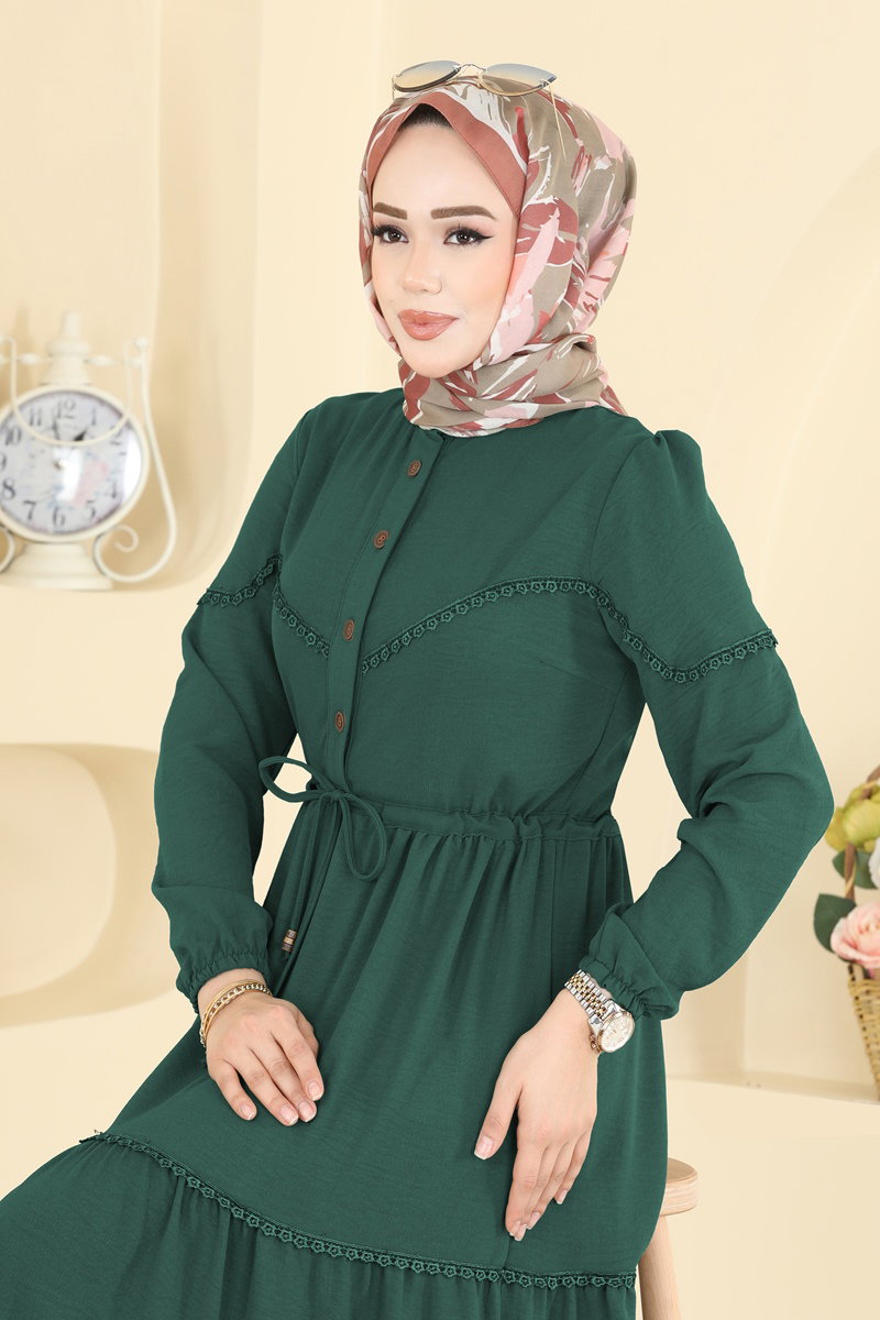 Motif Detaylı Aerobin Elbise 6601ORG1169 Zümrüt