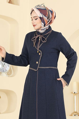 moda selvim Motif Detaylı Tivit Ferace 2771SL432 Laci - Thumbnail