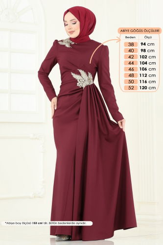 A.S.M. - Nakış Detay Abiye Elbise ASM2810 Bordo