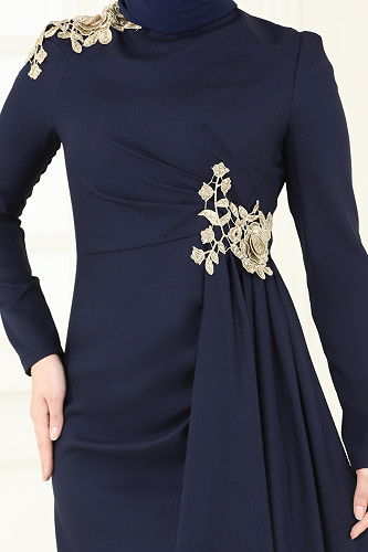 moda selvim Nakış Detaylı Abiye Elbise ASM2803 Laci - Thumbnail