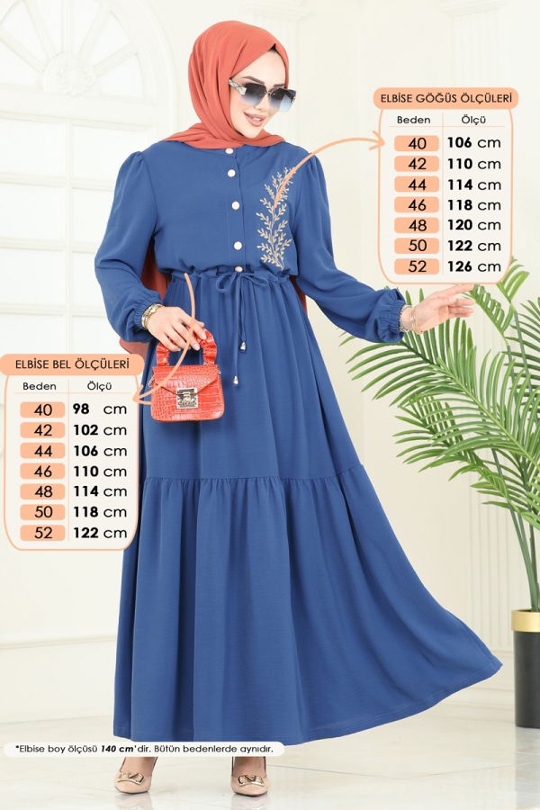 Modaselvim Elbise Nakış Detaylı Aerobin Elbise PL9069 İndigo