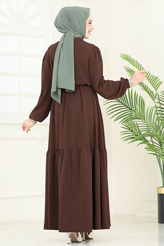 moda selvim Nakış Detaylı Aerobin Elbise PL9069 Kahve - Thumbnail